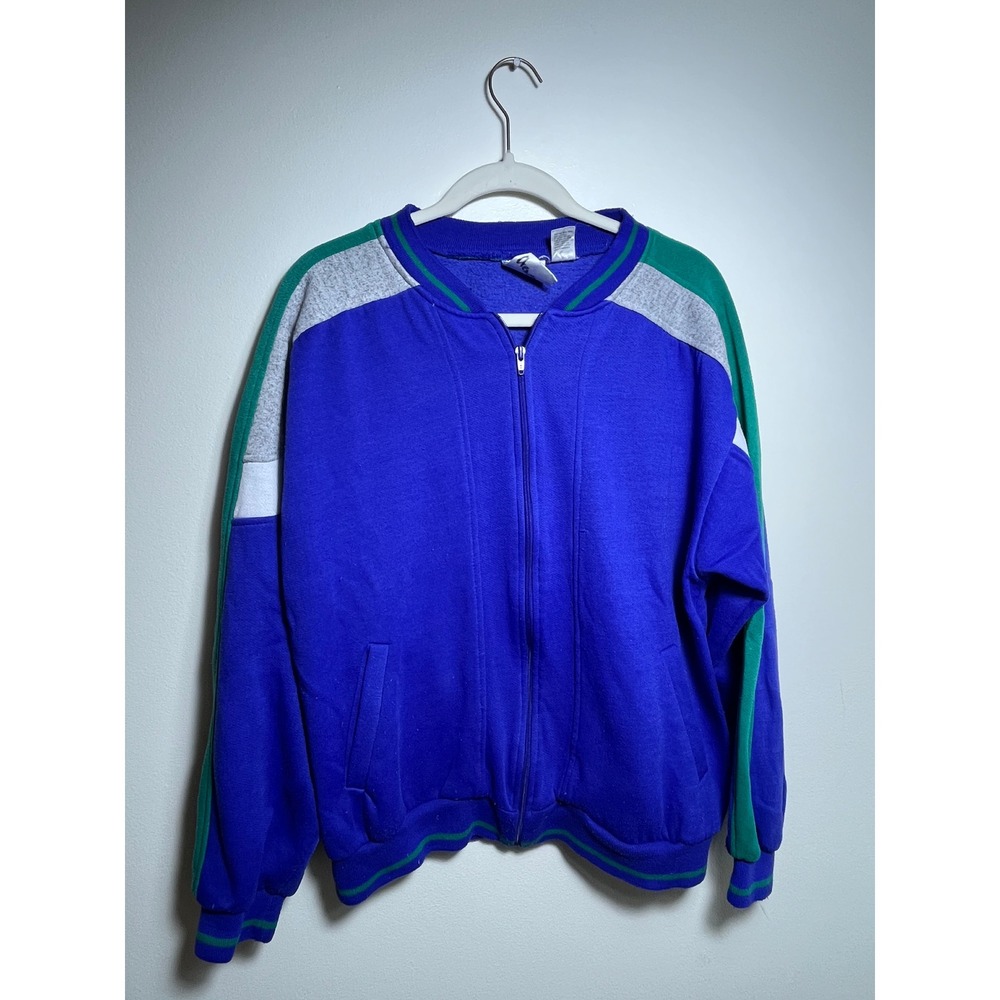 Vintage Trader Bay Activegear Zip Up Sweatshirt Blue Green Colorblock Mens